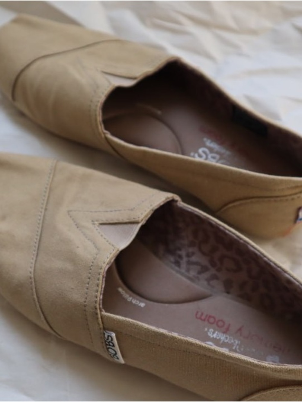 BOBS from Skechers Women's Slip-On Flats in Tan Canvas